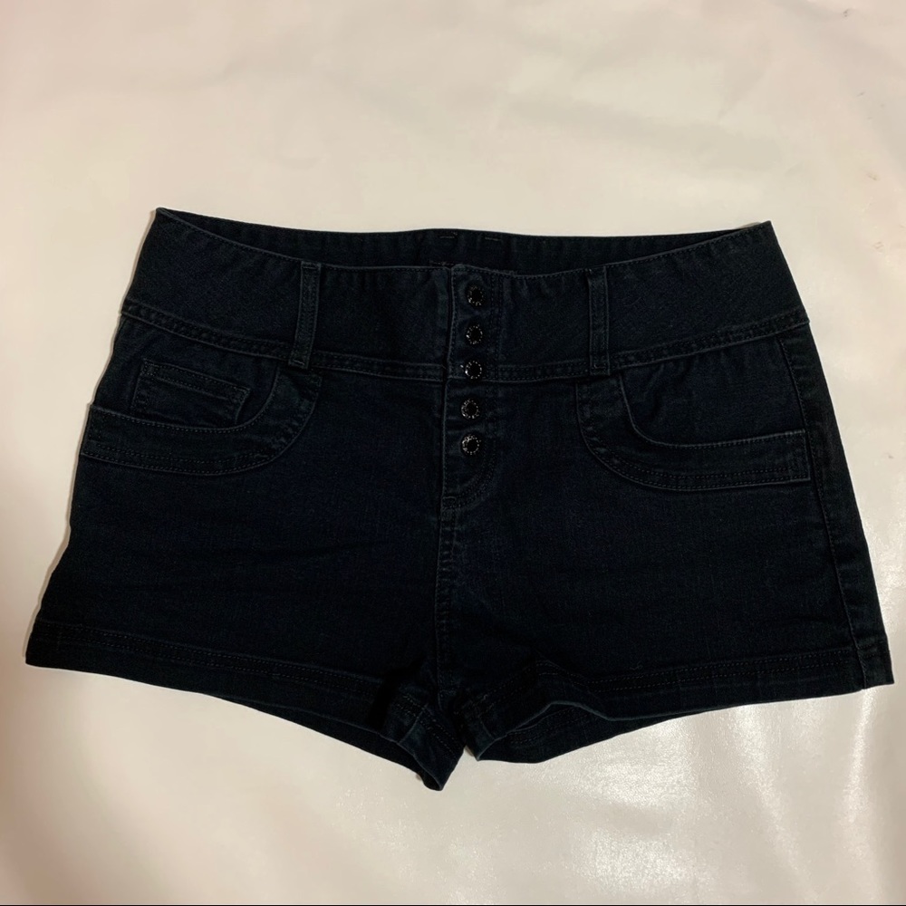 Guess High Rise Denim Snap Button Shorts Black 32
